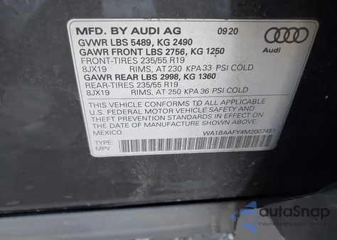 2021 Audi Q5 Premium Plus 45 Tfsi Quattro S Tronic z USA, uszkodzony, nr VIN WA1BAAFY4M2007451